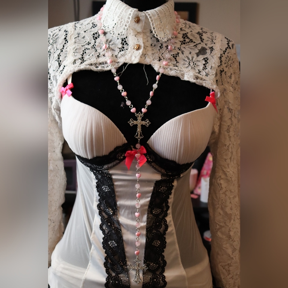 Beaded Pink Necklace With Cross